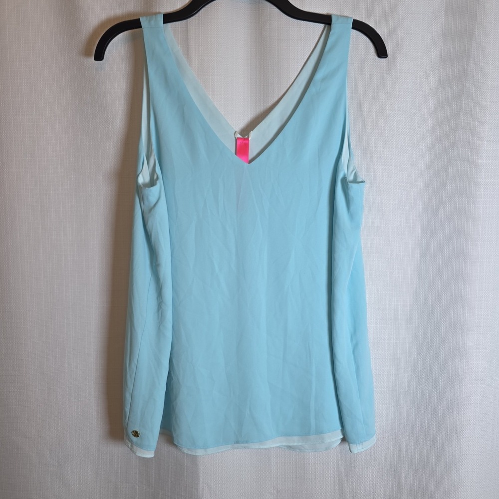 Lilly Pulitzer Size M Florin Reversible Tank Top V-Neck Women Aqua, Ice Blue